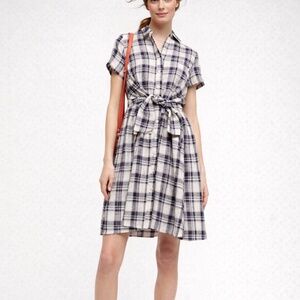 Anthropologie 11.1 TYLHO Plaid Shirt Dress Tie Waist Short Sleeve NWT
